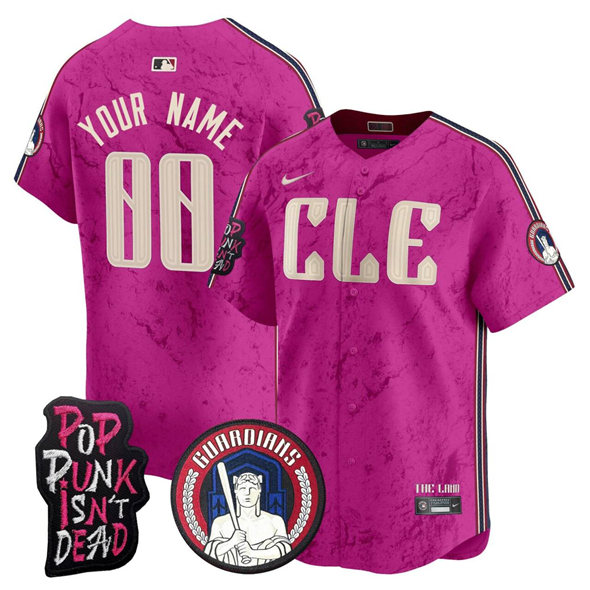 Men's Cleveland Guardians ACTIVE PLAYER Custom Pink 2025 MGK Patch Limited Stitched Baseball Jersey